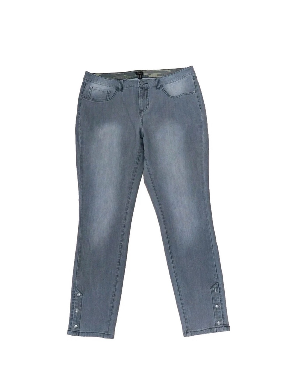 G.I.L.I. Women’s Skinny Ankle Jeans Gray Size 14 Camo Pocket Button Fly